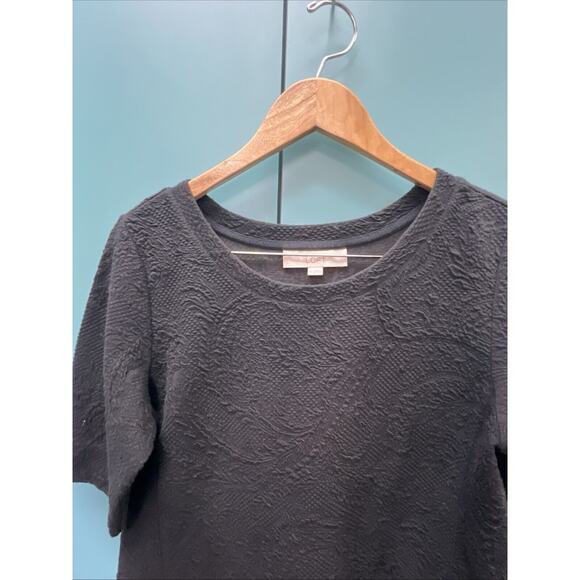 Ann Taylor Loft Women’s Textured Black Short Sleeve Casual Shirt Size Medium - Picture 3 of 8